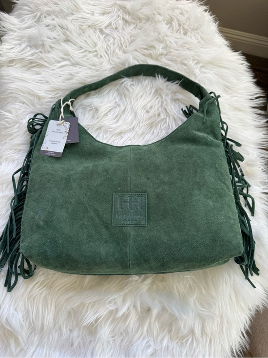 Haute Hippie Handbags - Haute Hippie Forest Green Suede Fringe Hobo Bag